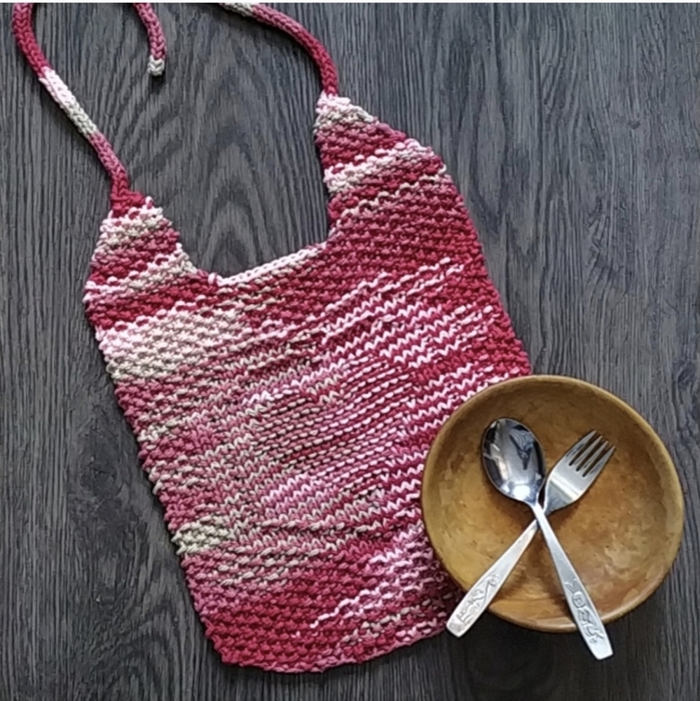 Hand Knit Cotton Heart Bib
